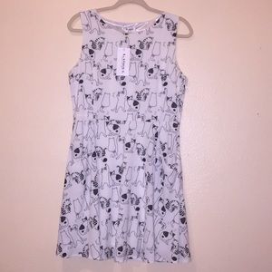 LA SOUL White Dress, Cat Patterned, Size Large